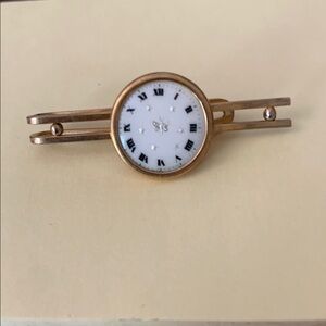 Vintage Krementz Tie Bar with Roman Numeral Clock Face